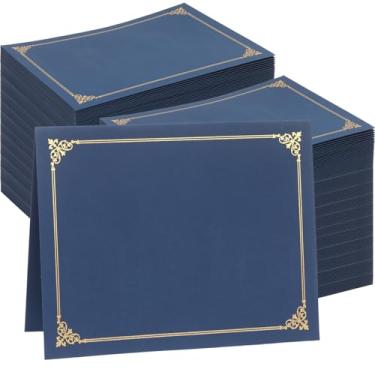 Imagem de Porta-certificado de 100 unidades, capas de diploma borda dourada, para certificados de tamanho carta 21 x 28 cm, papel-cartolina, documentos - azul marinho
