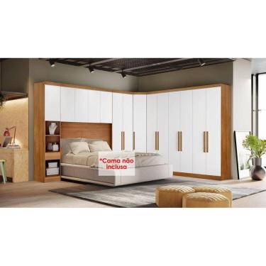 Imagem de Quarto Modulado Rizon 5 Peças (1 Armário Ponte + 1 Closet + 2 Guarda Roupas + 1 Complemento) QC201 Freijo Cumaru c/ Fendi - Novo Horizonte