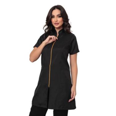 Imagem de Jaleco Feminino Acinturado com Zíper Manga Curta Preto Malta - Gardeni