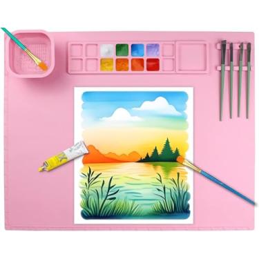 Imagem de Tapete de pintura de silicone 50 x 40 cm, tapete de arte grande com copo de água removível, tapete de artesanato antiderrapante, superfície reutilizável para resina, argila, doh, artes e artesanato