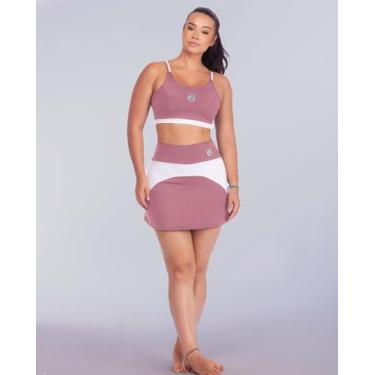 Imagem de Conjunto Esportivo Feminino De Beach Tennis Bicolor Top Alças Duplas C