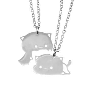 Imagem de LittleFathand 2 peças, colar combinando para gatos, melhores amigos, melhor amigo, colar com pingente de gatinho fofo, colar de abraço de gato pequeno para mulheres e homens, joias de amizade