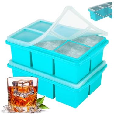 Imagem de Pacote com 2 bandejas para cubos de gelo, molde de cubo de gelo de silicone de tamanho grande adequado para geladeiras, coquetéis e uísques, reutilizável e livre de bisfenol A
