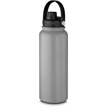 Imagem de Garrafa Térmica 1100ML Com Parede Dupla Em Aço Inoxidável e Tampa Roqueável Com Alça Plástica e Anel de Silicone Para Vedação, Até 16 Horas De Liquído Gelado (Cinza)