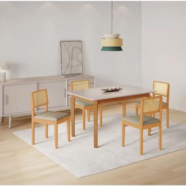 Imagem de Mesa Alegra 4 Cadeiras Jade 1,20 Linho Jcm - Cinamomo/off