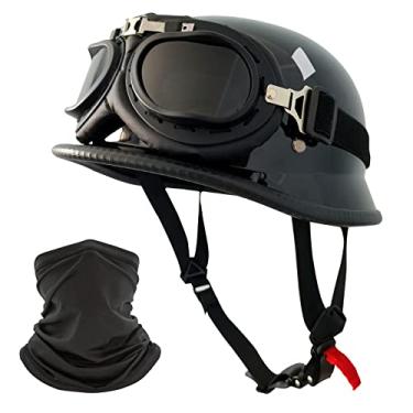 Imagem de DLPACKJ Capacete De Motocicleta Estilo Alemão, Meio Capacete, Caveira, Adulto, Masculino, Feminino, Meio Capacete, Aprovado Pelo Dot, Retrô, Meio Rosto, Capacete Para Cruiser, Scooter, Chopper (Xx-G