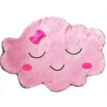 Imagem de Tapete Infantil NUVEM ROSA 70cm x 65cm Peludo felpudo Antiderrapante -