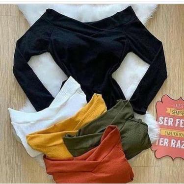 Imagem de Blusa manga longa canelada feminina ombro a ombro - Filó Modas, G, Bra