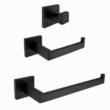 Imagem de Conjunto de banheiro em aço inoxidável 304 preto - porta-papel, gancho para roupão e anel para toalha | Ferragens de 3 peças, 1