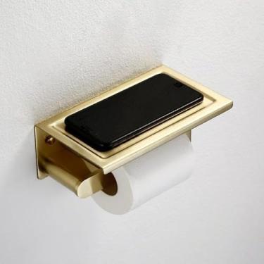 Imagem de Organizador de banheiro dourado escovado - Ganchos para papel higiênico e saboneteira | Conjunto de 4 peças em aço inoxidável, porta-toalhas