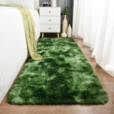 Imagem de Zedrew Tapetes de área de corredor verdes tingidos para quarto, sala de estar, tapetes fofos de 6 x 1,8 m, tapete macio e felpudo para quarto de crianças, tapetes fofos para meninas, meninos