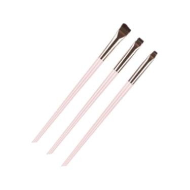Imagem de Kit 3 Pinceis Profissionais Chanfrados para Sobrancelhas Delineador Henna (Rosa e Dourado)