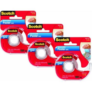Imagem de Scotch Fita de pôster removível Scotch para montagem, fixação e proteção de superfície, 3/4 x 150 polegadas, pacote com 3, 109-3