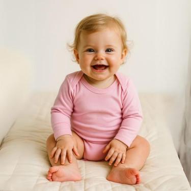 Imagem de Body manga longa bebe menina algodão liso básico bodie neném enxoval m