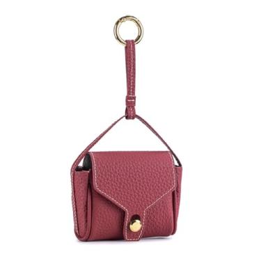 Imagem de M.lemo925 Capa de fone de ouvido de couro bovino bolsa de batom para mulheres, bolsa de chave, mini bolsa de troca de fone de ouvido com alça de gancho, Vermelho