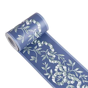 Imagem de UPREDO Adesivo decalque de vinil à prova d'água para decoração de borda de teto azul royal floral, 10,7 cm x 990,6 cm