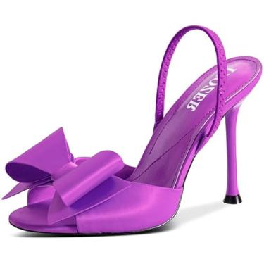 Imagem de ITOZER Sandálias de cetim de salto alto com bico aberto e bico aberto, salto stiletto sexy, confortável, sapatos de festa de casamento, Roxa, 40