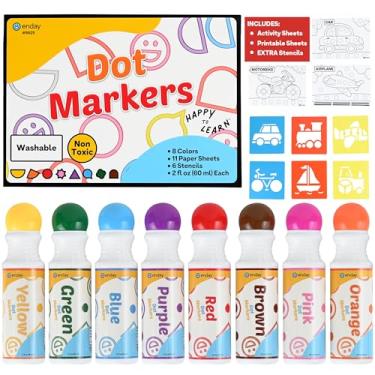 Imagem de Enday Marcadores de bolinhas laváveis para crianças de 1 a 3 a 8 cores, folhas de atividades e estênceis incluídos - Daubers de bingo, arte com pontos, marcadores de bolinhas para crianças de 2 a 4