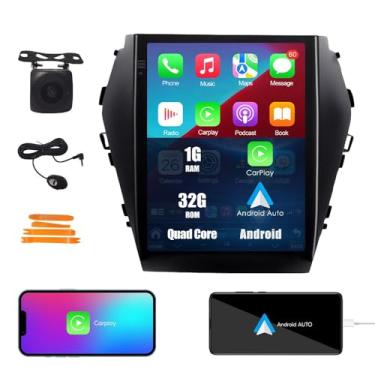 Imagem de KUNFINE Tesla Style 24.6 cm Android Radio CarPlay Android Auto Autoradio Navegação veicular estéreo multimídia Player GPS RDS DSP BT WiFi substituição para Hyundai Santafe IX45 2015-2017, se aplicável