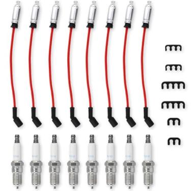 Imagem de 1 conjunto de velas de ignição irídio e fios de vela de ignição M8-48322 41-110 para Chev-y GM-C Silve-rado Subu-rban Avalan-che Cadi-llac Escal-ade Yu-kon Sierra (pacote com 8)