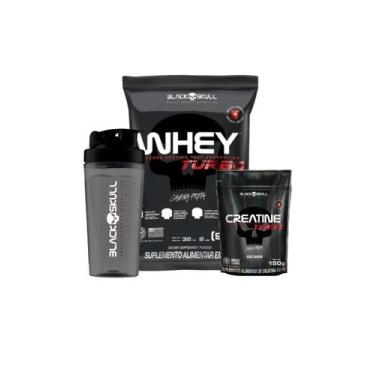 Imagem de Kit Whey turbo 907g, Creatina turbo 150g Refil e Coqueteleira 800ml Bl