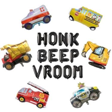 Imagem de 100% LIKED -Honk Beep Vroom Decorações de festa de aniversário de carro, ambulância ônibus escolar caminhão basculante caminhão bombeiro polícia carro balão banners, Smash Crash decoração de