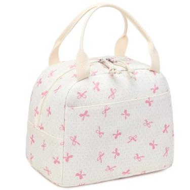 Imagem de LEDAOU Lancheira feminina isolada, lancheira de veludo cotelê, à prova de vazamento, lancheira térmica para viagem, trabalho, piquenique (laço rosa)