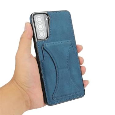Imagem de HJZSZX para Galaxy S24 Case Luxo Slim Fit Couro Slots para Cartão Capa À Prova de Choque Kickstand (para Galaxy S24/Azul)