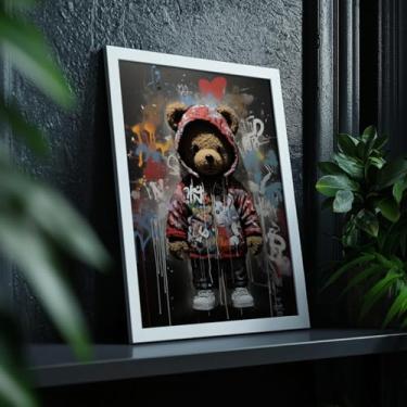 Imagem de Quadro Decorativo Urso Grafite Com Moldura Teddy Bear Moderno Arte Urbana Colorida Infantil Criativa Estilosa Parede Quarto