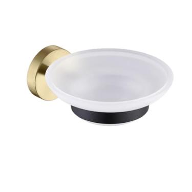 Imagem de Suporte para saboneteira para cozinha e banheiro, acessórios de parede, dispensador de sabonete, porta-sabonete com prato de vidro, suporte de metal dourado (1 peça)