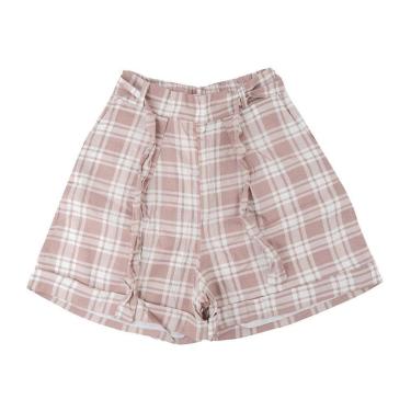 Imagem de Shorts Feminino Giraffe Linho Xadrez Rosa - 6199-Feminino