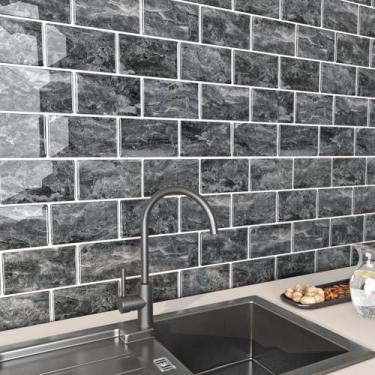 Imagem de FunStick 15 azulejos cinza escuro descascar e colar Backsplash para azulejos de parede de mármore de cozinha 30,5 x 30,5 cm azulejo autoadesivo do metrô