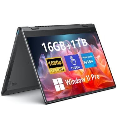 Imagem de FUNYET Laptop Com Tela Sensível Ao Toque, 14 Polegadas, 2 Em 1, Para Jogos, Intel N100, 16 Gb De Ram, Ssd De 1 Tb, 1920 X 1080, Desbloqueio Por Impressão Digital, Teclado Retroiluminado, Wi-Fi 6, B