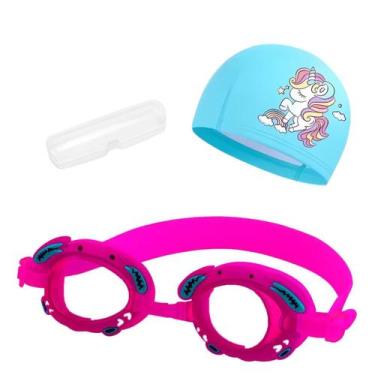 Imagem de Kit touca e óculos de natação infantil piscina com desenhos divertidos