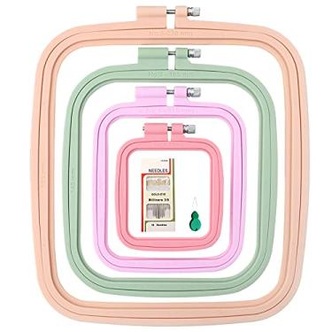 Imagem de ZOCONE Bastidores de bordado quadrados, 4 bastidores de plástico ABS para bordado, molduras de bordado para costura, bordado, projetos de bordado (4 tamanhos-7,6 cm, 10,9 cm, 16,5 cm, 22 cm)