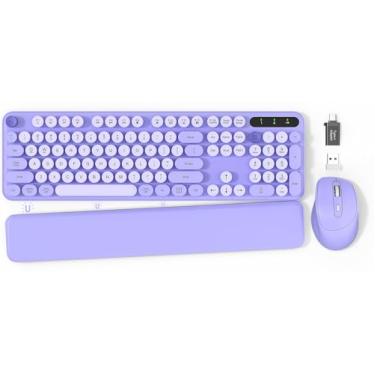Imagem de Teclado e mouse sem fio – Teclado de máquina de escrever com teclas redondas retrô