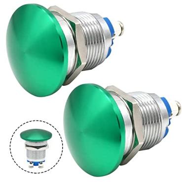 Imagem de 2 peças ZJWZJH 16 mm interruptor de botão de pressão de cabeça de cogumelo à prova d'água metal botão de início momentâneo 1NO SPST ON Off 5/20.3 cm parafuso de domo de montagem 220V 110VAC 12V 24V DC