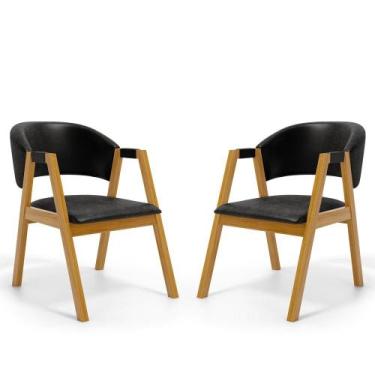 Imagem de Kit Com 2 Cadeiras Leticia Madeira Maciça Estofada Para Mesa De jantar