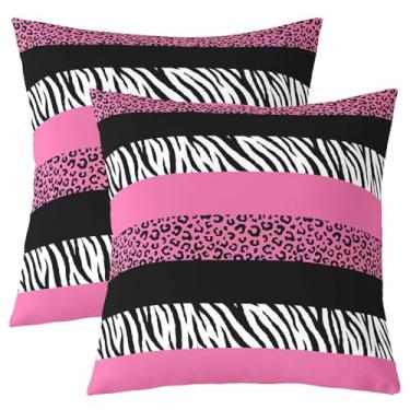 Imagem de Homewish Capas de almofada com estampa de leopardo rosa 45,7 x 45,7 cm, conjunto de 2 capas de almofada femininas modernas para crianças, adolescentes e adultos, estampa de zebra, estilo simples,