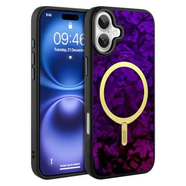 Imagem de AIGOMARA Capa magnética de fibra de carbono forjada para iPhone 16, compatível com Magsafe, capa de telefone protetora à prova de choque de TPU macio e fina brilhante, roxa
