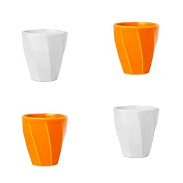 Imagem de Conjunto 4 Copos Cerâmicos Louça 260ml Design Moderno, Ideal para Café, Chá, Bebidas Quentes, Porta Objetos e Escovas - E-FCS Store (Branco/Laranja)