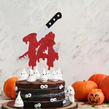 Imagem de Glitter Killer Happy 14th Birthday Cake Topper, Halloween Zombie Vampire Bloody Friday Birthday Decorations, Happy 14th Birthday/Have A Killer,Horror Movie Party Decorations,Halloween Decorations