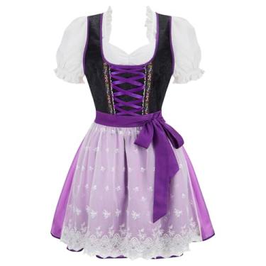 Imagem de Zhitunemi Dirndl Vestidos femininos Oktoberfest fantasia feminina cerveja meninas vestidos alemães para roupa Oktoberfest, 32026preto, roxo, G