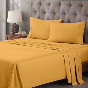 Imagem de Superior Jogo de lençol de cama de algodão egípcio 400 fios, 1 lençol elástico com bolso profundo, 1 lençol de cima, 2 fronhas, roupa de cama macia, lençóis de luxo, tecido acetinado, tamanho king