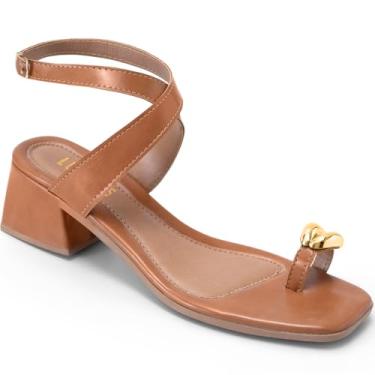 Imagem de Sandália Feminina Lumiss Salto Baixo Bloco Bico Quadrado Enfeite Metalizado Confortável cappuccino40