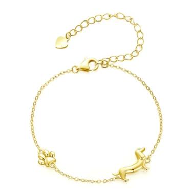 Imagem de WOSTU Pulseira feminina com estampa de pata de dachshund dourada, ajustável, com elos de filhotes, joias comemorativas para melhores amigas, presente de aniversário de aniversário