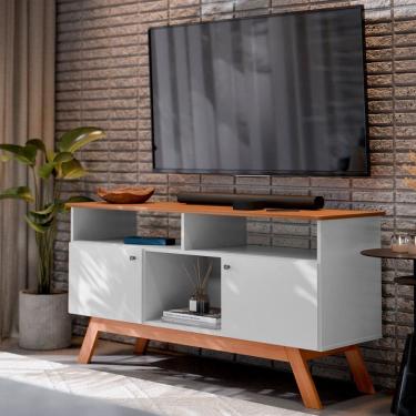 Imagem de Rack para TV Até 43 Polegadas Villa 2 Portas 1 Prateleira Branco/Natural - Pnr Móveis