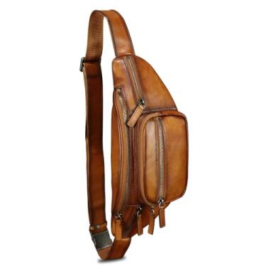 Imagem de Pochetes de couro genuíno para mulheres e homens, bolsa de cintura vintage, bolsa tiracolo tiracolo, Marrom, 12.99" x 2.95" x 5.51" / 33cm x 7.5cm x 14cm, Retrô