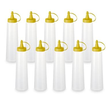 Imagem de Kit 10 Bisnaga Plástica Transparente Com Tampa Em Cores 400ml Amarelo