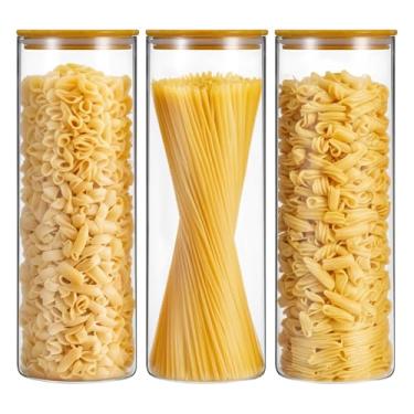 Imagem de mekueeex Potes De Vidro Para Armazenamento Alimentos 70 Oz, Conjunto 3 Recipientes Grandes Com Tampas Herméticas Bambu Massas, Nozes, Farinha, Cozinha, Organização E Despensa, Sem Bpa